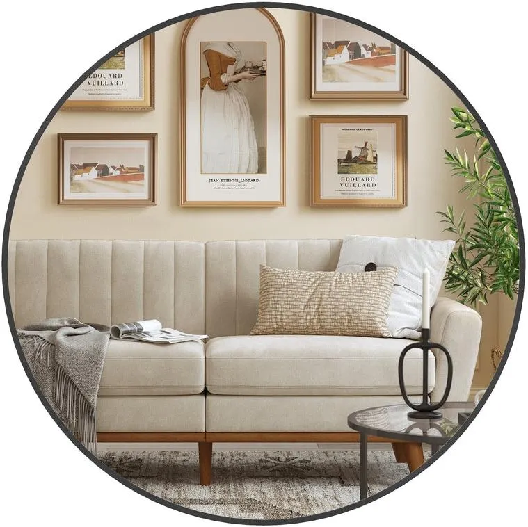 Miroir mural rond décoratif 76 x 76 cm finition mate ambiance contemporaine en verre noir 12_0011383