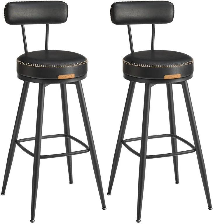 Lot de 2 tabourets de bar modernes 57 x 57 x 101 cm assise confortable style contemporain en PU noir 12_0011302