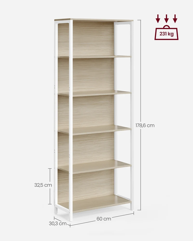 Bibliothèque design moderne 30,3 x 60 x 178,6 cm rangement solide ambiance cosy en aggloméré beige 12_0011224