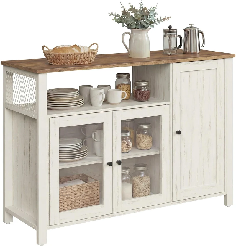 Buffet meuble de rangement 110 x 33 x 75 cm style industriel finition rustique en aggloméré marron miel 12_0009991