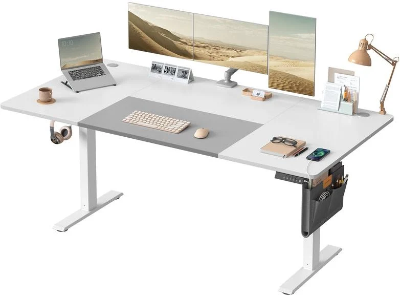 Bureau électrique réglable en hauteur 180 x 80 cm fonction mémoire 4 hauteurs pour télétravail en panneau de particules blanc 12_0012741