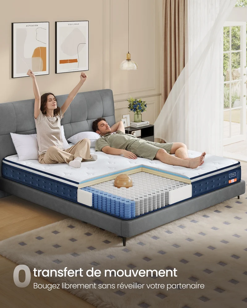 Matelas simple 90 x 190 x 20 cm soutien mi-ferme 7 zones ergonomique finition respirante en mousse bleu 12_0012656
