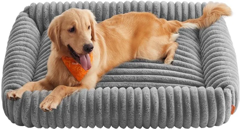 Panier pour chien orthopédique moelleux lavable 120 x 85 x 23 cm ambiance cosy en tissu côtelé gris 12_0012615
