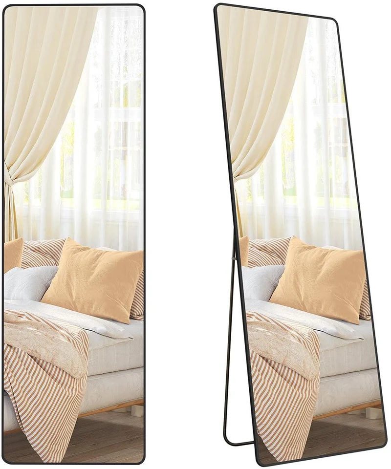 Miroir rectangulaire sur pied 160 x 50 cm design moderne pour chambre dressing salon en verre trempé noir 12_0011127