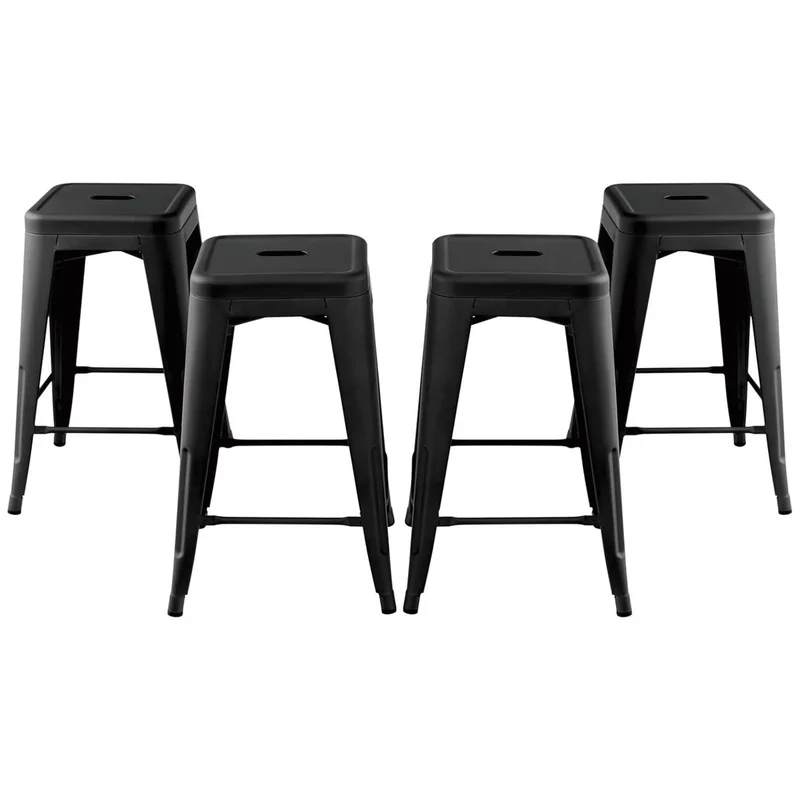 Lot de 4 tabourets de bar empilables 41 x 41 x 61 cm forte capacité 150 kg style industriel en métal noir 20_0018103