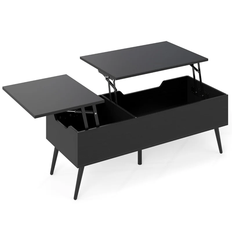 Table basse relevable 111 x 48 x 53,5 cm avec compartiments de rangement pratique style contemporain en bois noir 20_0013802