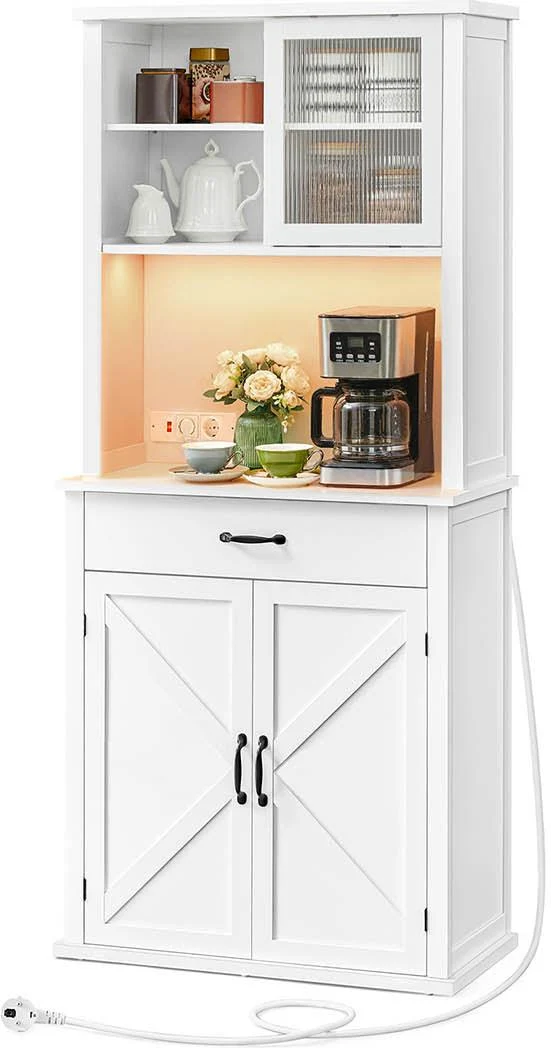 Meuble de rangement avec portes et tiroirs étagères réglables 39,7 x 80,4 x 180,3 cm style campagne en aggloméré blanc 12_0012995