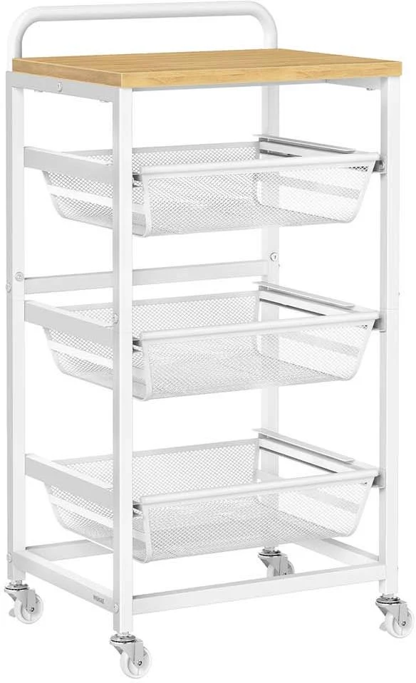 Chariot de cuisine sur roulettes pratique avec paniers amovibles 31,7 x 40 x 76 cm en aggloméré doré chêne 12_0012923