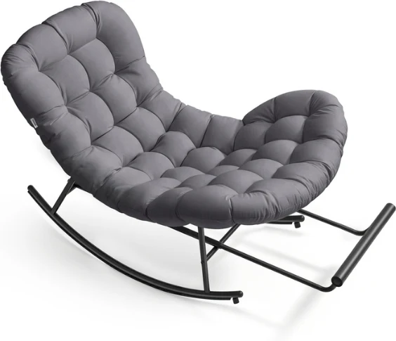 Fauteuil à bascule cocooning avec repose-pieds extensible 118 x 85 x 85 cm ambiance cosy en acier gris 12_0012061