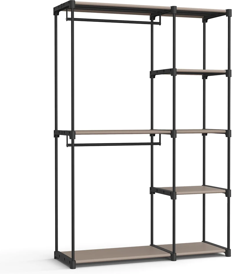 Armoire de rangement 124 x 43 x 182 cm avec étagères et tringles design moderne chambre en tissu taupe 12_0011535