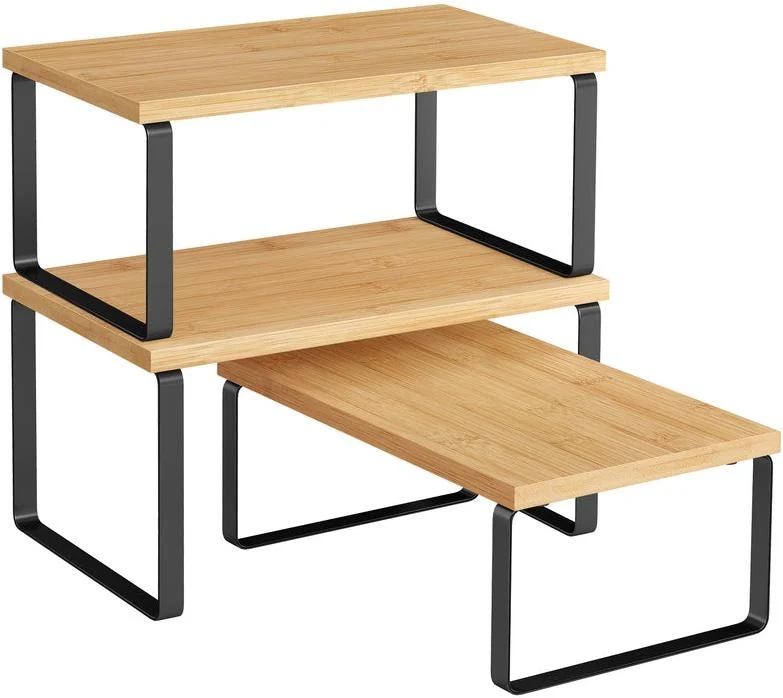 Lot de 3 étagères empilables pour cuisine 19,5 x 29,7 x 15,8 cm pratique rangement style moderne en métal noir 12_0011100