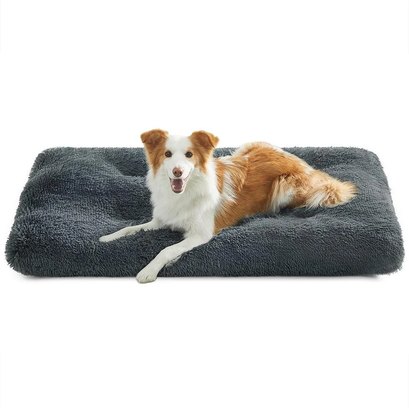 Panier pour chien moelleux ergonomique lavable 110 x 73 cm ambiance cosy en tissu peluche gris foncé 12_0010938