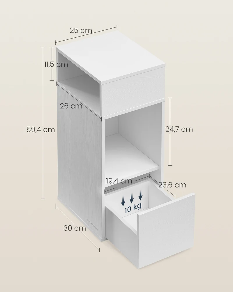 Lot de 2 tables de chevet modernes petite table d'appoint 30 x 25 x 59,4 cm avec tiroir et compartiments en aggloméré blanc neige 12_0012486