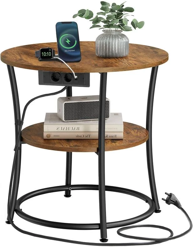 Table d'appoint ronde avec étagère inférieure pour petits espaces 55 x 55 cm style rustique en panneau d'aggloméré marron 12_0012525