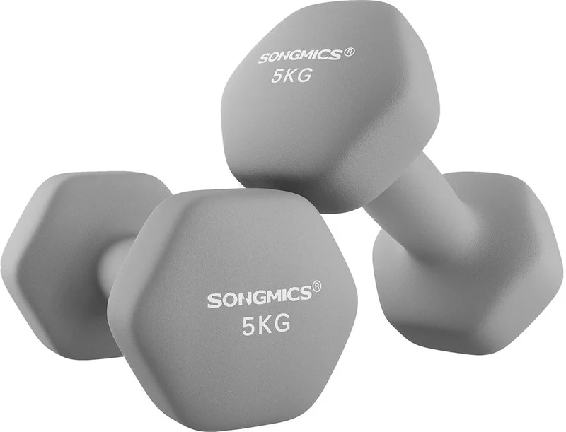 Lot de 2 haltères hexagonaux pour entraînement fitness 21 x 10,5 cm en fer gris 12_0010993