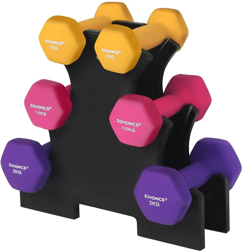Lot de 6 haltères de musculation avec support de rangement 13,5 x 6,5 x 6 cm en fonte noir 12_0010669