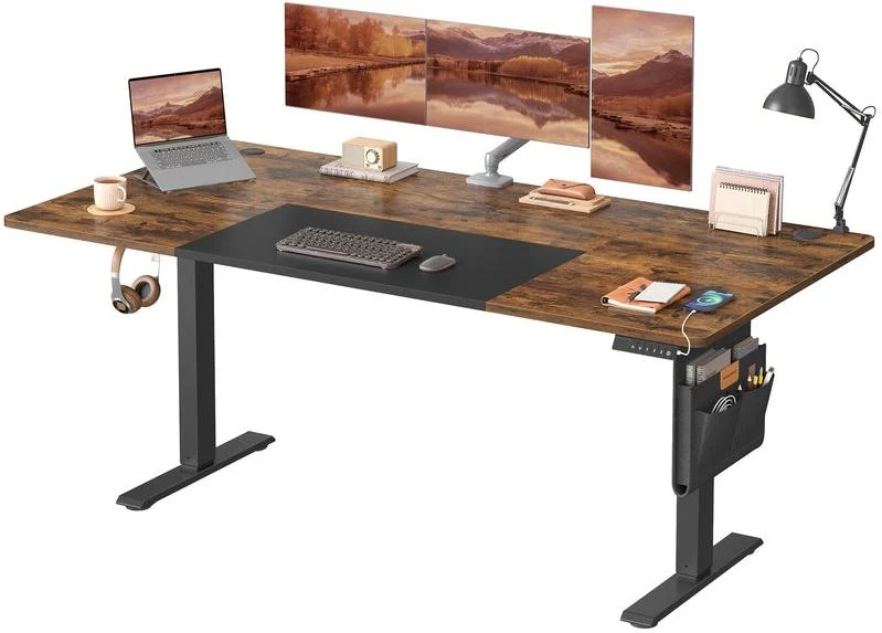Bureau électrique réglable en hauteur 180 x 80 cm fonction mémoire 4 hauteurs ergonomique style vintage en panneau de particules marron 12_0012816