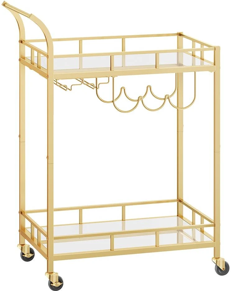 Desserte à roulettes pour boissons 38 x 60 x 90 cm avec porte-bouteilles et porte-verres style moderne en acier doré 12_0011424