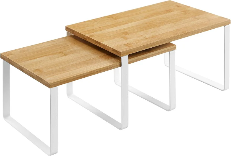 Lot de 2 étagères empilables organisatrices de cuisine 29,7 x 19,5 x 15,5 cm et 29,7 x 18,5 x 13,6 cm en métal bois 12_0010422