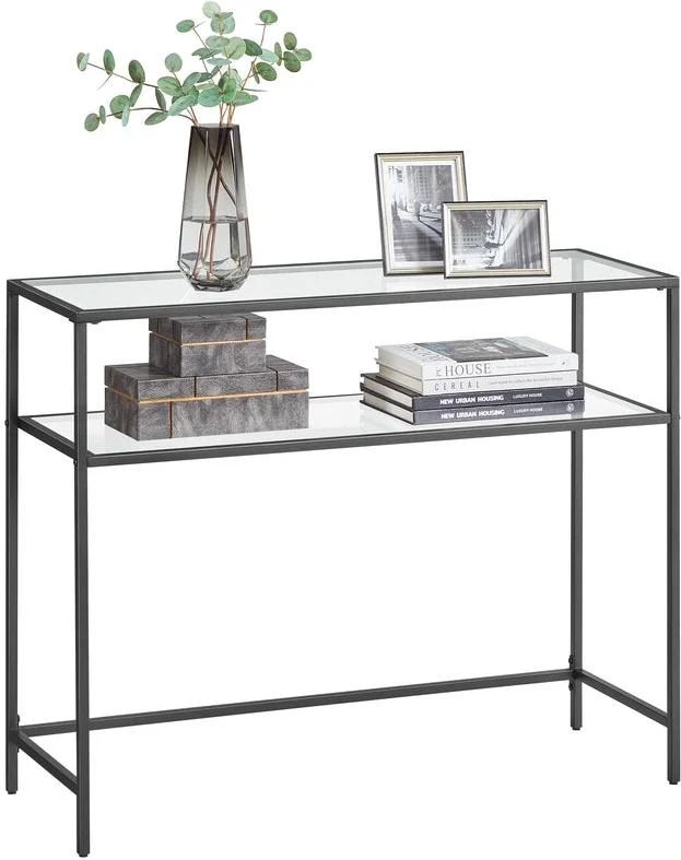 Table console moderne 100 x 35 x 80 cm 2 niveaux pieds réglables design épuré en métal noir 12_0009319