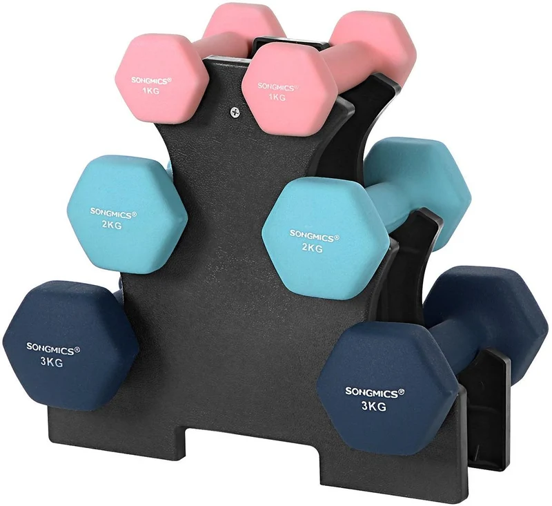 Lot de 6 haltères de musculation 2 x 1 kg 2 x 2 kg 2 x 3 kg pour entraînement à domicile en vinyle turquoise 12_0008820