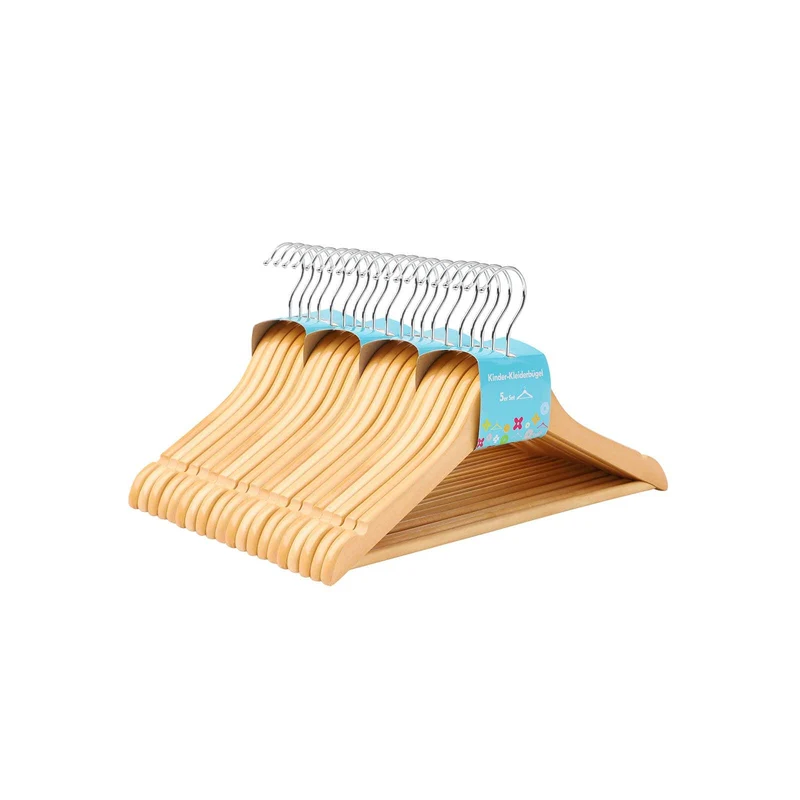 Cintres pour enfant lot de 20 35 cm en bois massif avec encohces et barre antiglisse avec piquets rotatifs à 360° naturel crw006-20 12_0003471