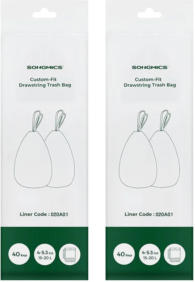 Lot de 40 sacs poubelle avec cordon de serrage 42 x 60 cm capacité 20L en plastique blanc 12_0010133