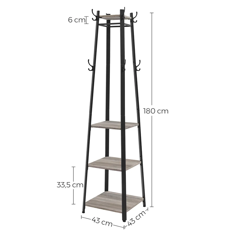 Porte-manteaux portant à vêtements avec étagère 43 x 43 x 180 cm style industriel robuste en acier noir 12_0011392