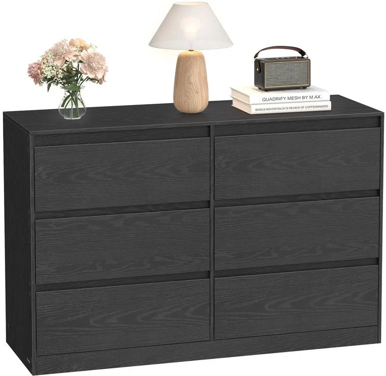 Commode de rangement moderne 40 x 119,4 x 75 cm avec 6 tiroirs fonctionnels et design élégant en aggloméré noir 12_0012287