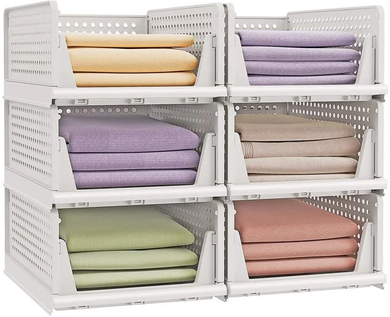 Lot de 4 organisateurs d'armoire empilables avec tiroirs coulissants 43 x 33 x 18,5 cm en plastique blanc 12_0012321