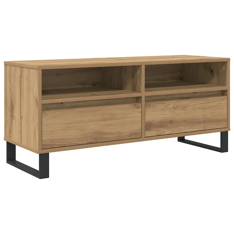 Meuble TV rectangulaire moderne avec tiroir et étagère 100 x 34,5 x 44,5 cm en bois chêne artisanal 02_0052746