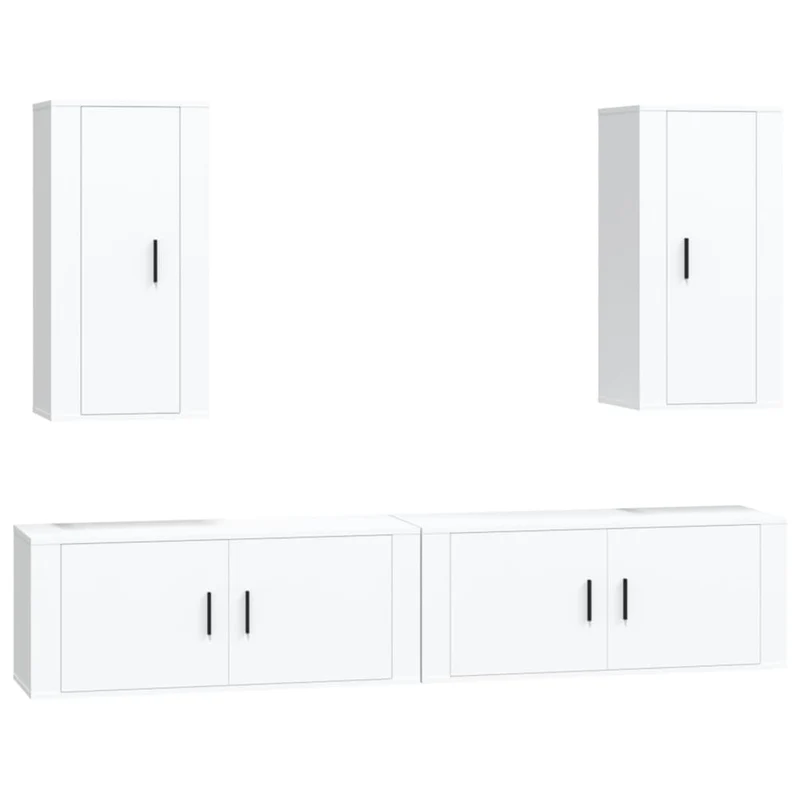 Ensemble de meubles armoire buffet TV télévision salon chambre séjour 4 pièces bois d'ingénierie blanc 02_0024650