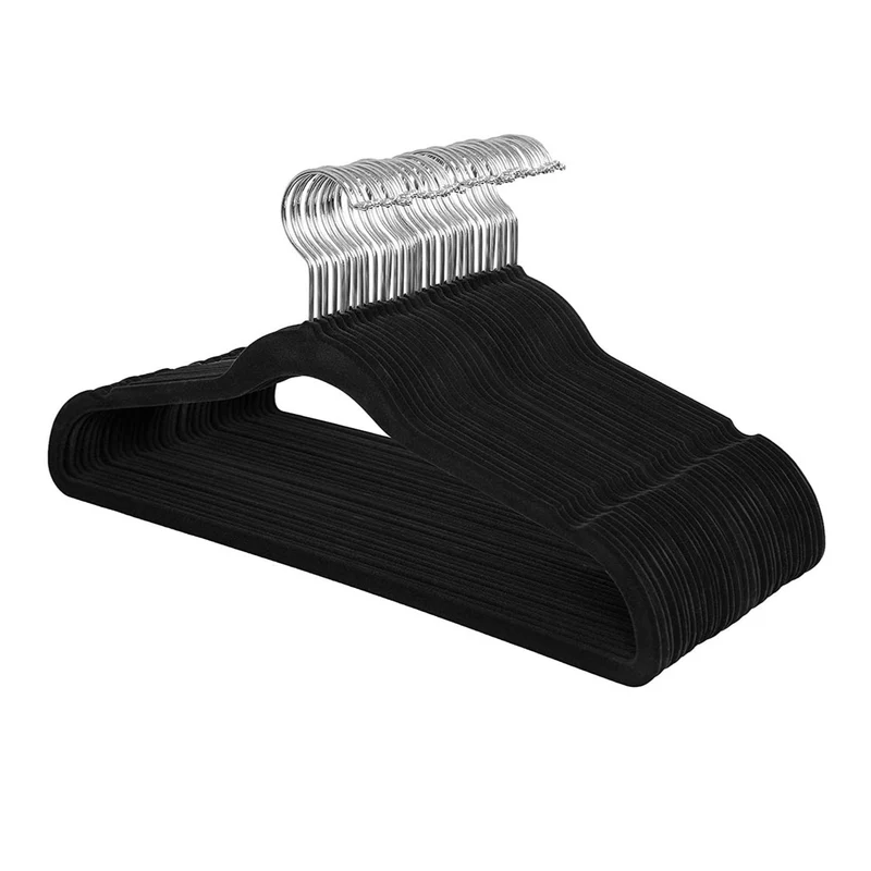 Lot de 30 cintres en velours longueur 42 cm fins et résistants grande capacité de charge avec crochets pivotants à 360° pour manteaux chemises noir 12_0003399