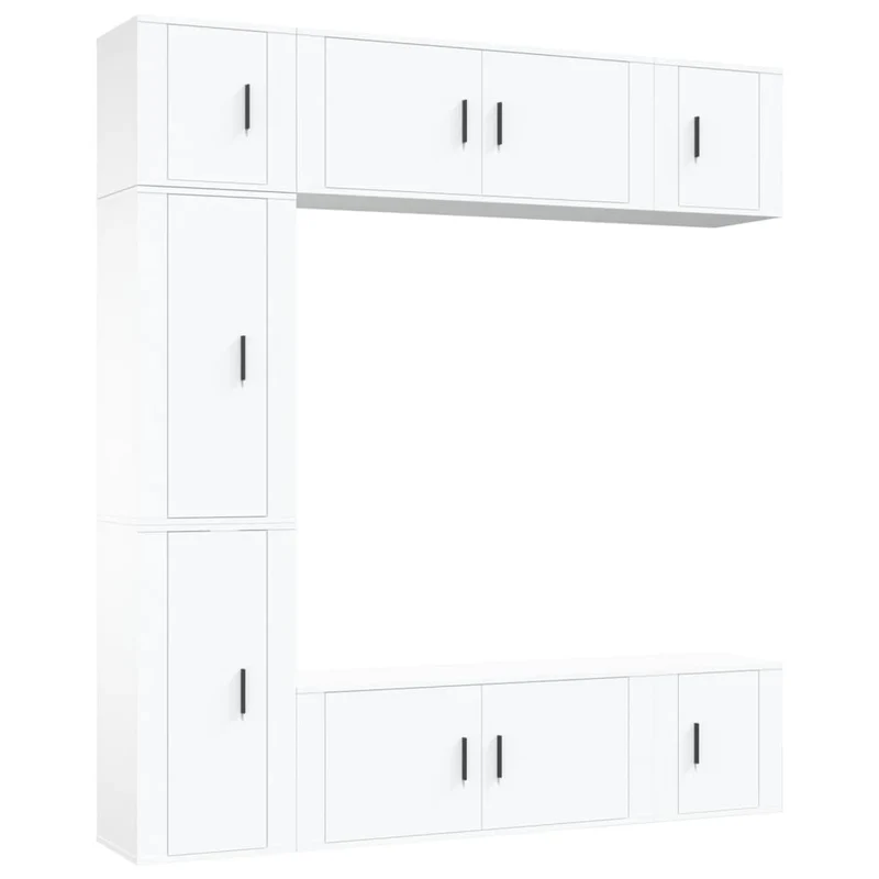 Ensemble de meubles armoire buffet TV télévision salon chambre séjour 7 pièces bois d'ingénierie blanc 02_0025150