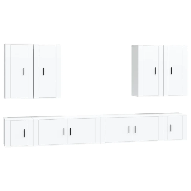 Ensemble de meubles armoire buffet TV télévision salon chambre séjour 8 pièces bois d'ingénierie blanc 02_0025236