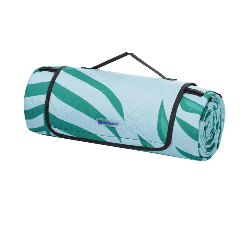 Couverture de pique-nique 200 x 200 cm tapis de plage pour camping parc cour extérieur surface imperméable lavable en machine pliable motif fougère et bleu 12_0001565