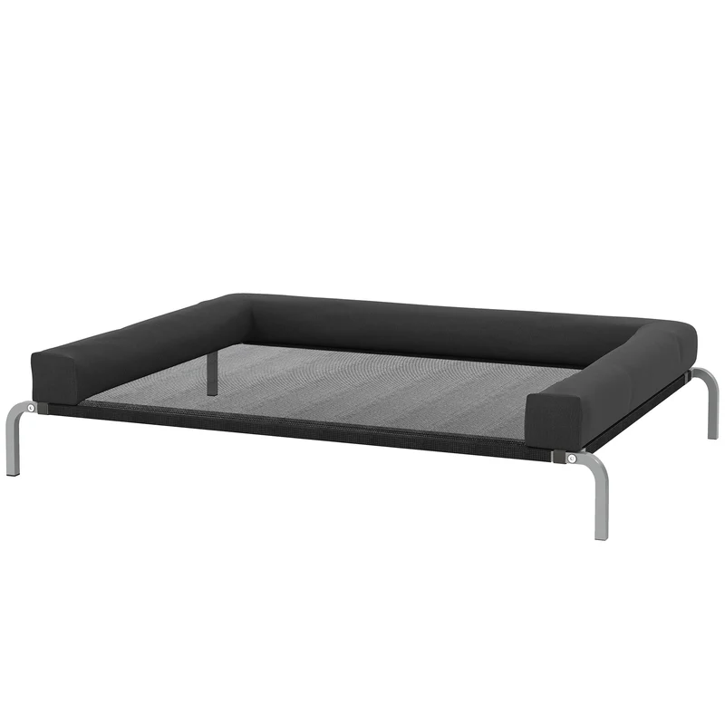 Lit surélevé pour chien intérieur extérieur 130 x 90 x 30 cm assise aérée soutien articulaire moderne en textilène noir 21_0007373