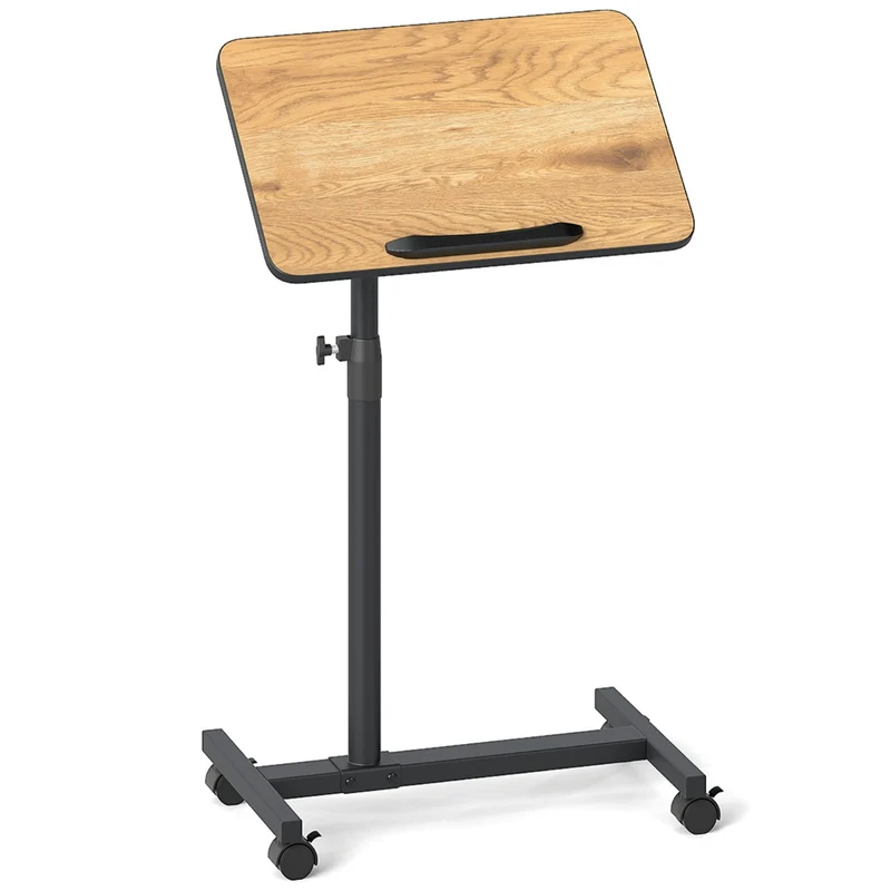 Table d'appoint en forme de C hauteur réglable 52 x 33 x 69-112 cm avec plateau pivotant 360° design moderne en métal marron 20_0013859