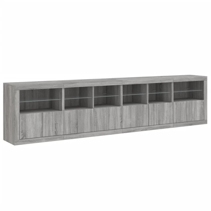 Buffet bahut commode armoire meuble de rangement organisateur cuisine salle de séjour salon avec lumières LED sonoma 283 x 37 x 67 cm gris 02_0030070