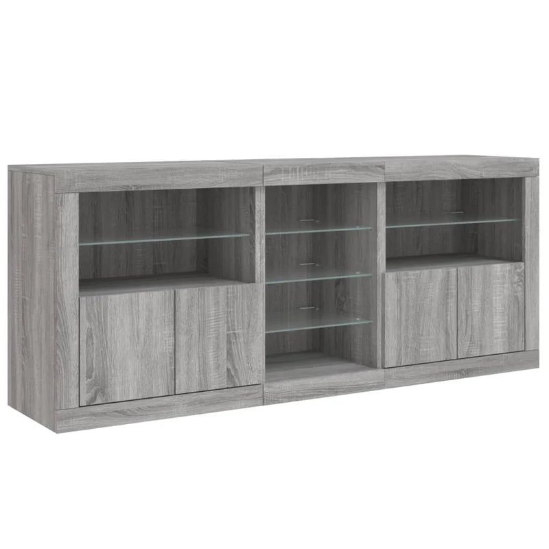 Buffet bahut commode armoire meuble de rangement organisateur cuisine salle de séjour salon avec lumières LED sonoma 181,5 x 37 x 67 cm gris 02_0030063