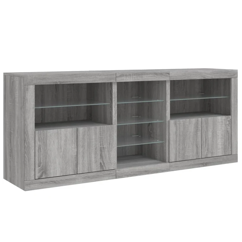Buffet bahut commode armoire meuble de rangement organisateur cuisine salle de séjour salon avec lumières LED sonoma 162 x 37 x 67 cm gris 02_0030057