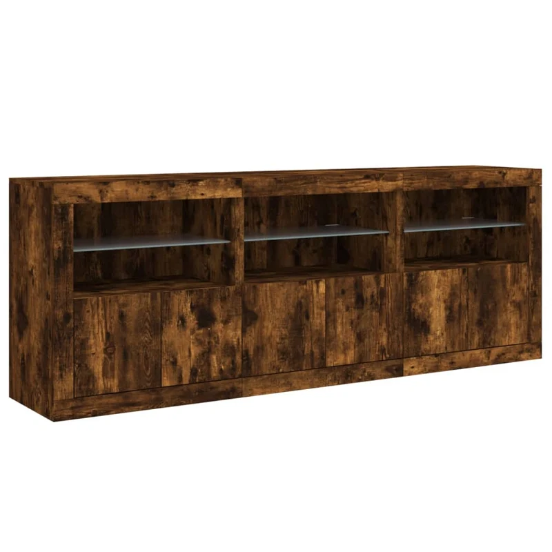 Buffet bahut commode armoire meuble de rangement organisateur cuisine salle de séjour salon avec lumières LED 181,5 x 37 x 67 cm marron 02_0029877