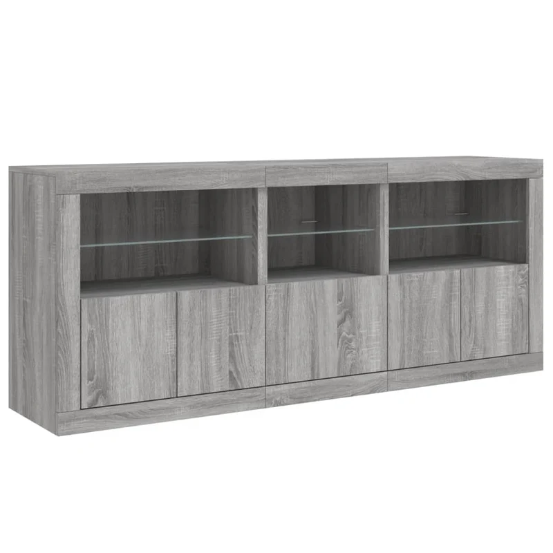 Buffet bahut commode armoire meuble de rangement organisateur cuisine salle de séjour salon avec lumières LED sonoma 162 x 37 x 67 cm gris 02_0030056