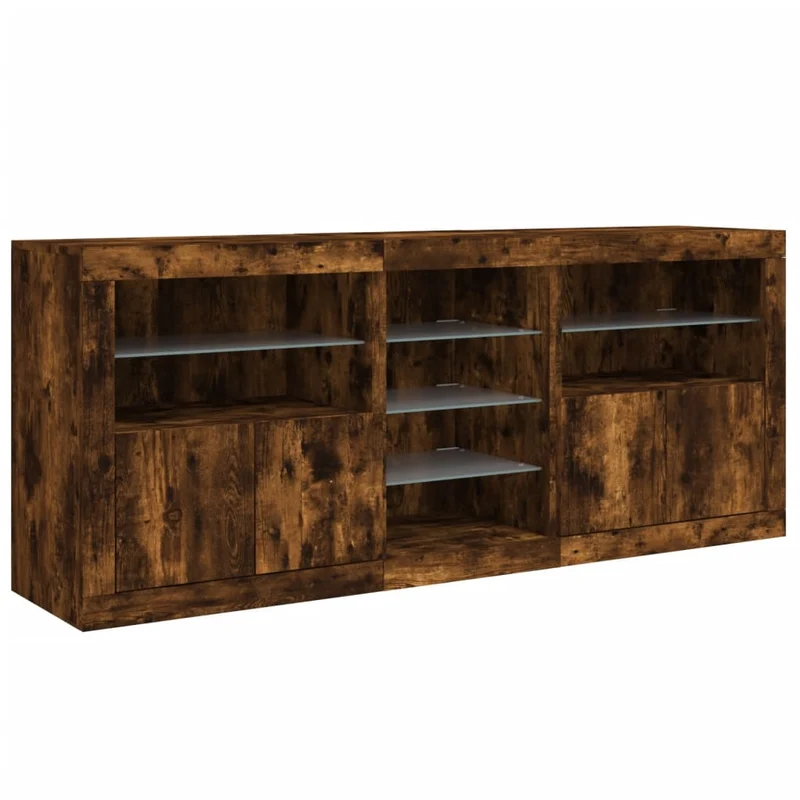 Buffet bahut commode armoire meuble de rangement organisateur cuisine salle de séjour salon avec lumières LED 162 x 37 x 67 cm marron 02_0029871