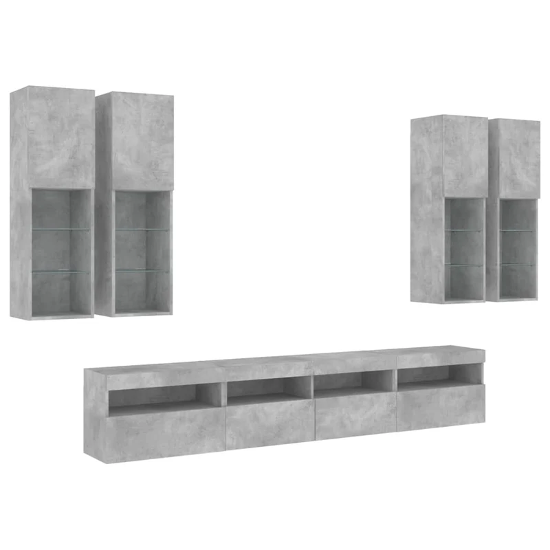 Ensemble de meubles armoire buffet TV télévision salon chambre séjour murau x 7pièces et lumières LED gris 02_0025368