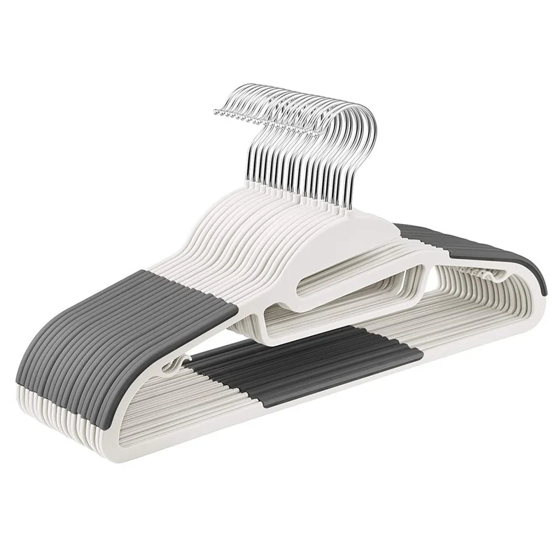 Lot de 20 cintres en plastique ouverture en s antiglisse épaisseur 0,5 cm gain de place crochet pivotant à 360º blanc et gris foncé 12_0003423
