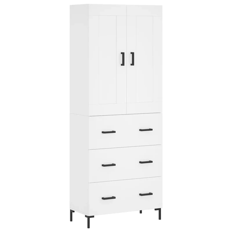 Buffet bahut commode armoire meuble de rangement organisateur cuisine salle de séjour salon haut 69,5 x 34 x 180 cm bois d'ingénierie blanc 02_0032668