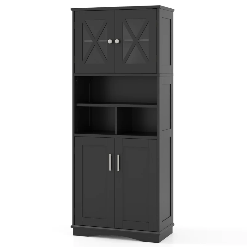 Armoire de salle de bain 60 x 30 x 145 cm lot de 2 armoires ouvertes pratiques style moderne en mdf noir 20_0010277