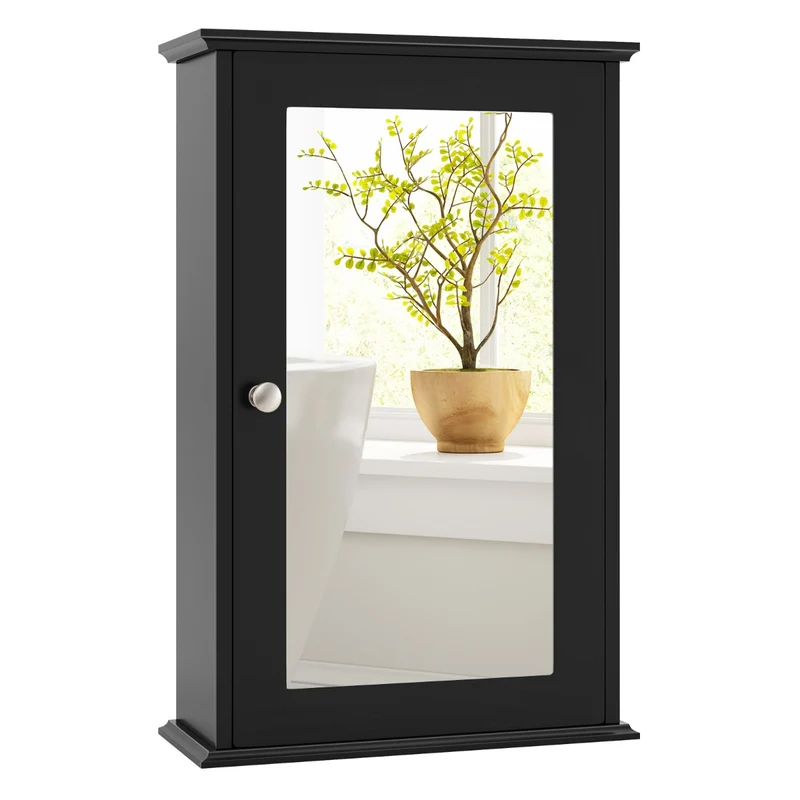 Armoire murale avec miroir 34 x 15 x 53 cm gain de place 2 niveaux moderne en MDF noir 20_0018946