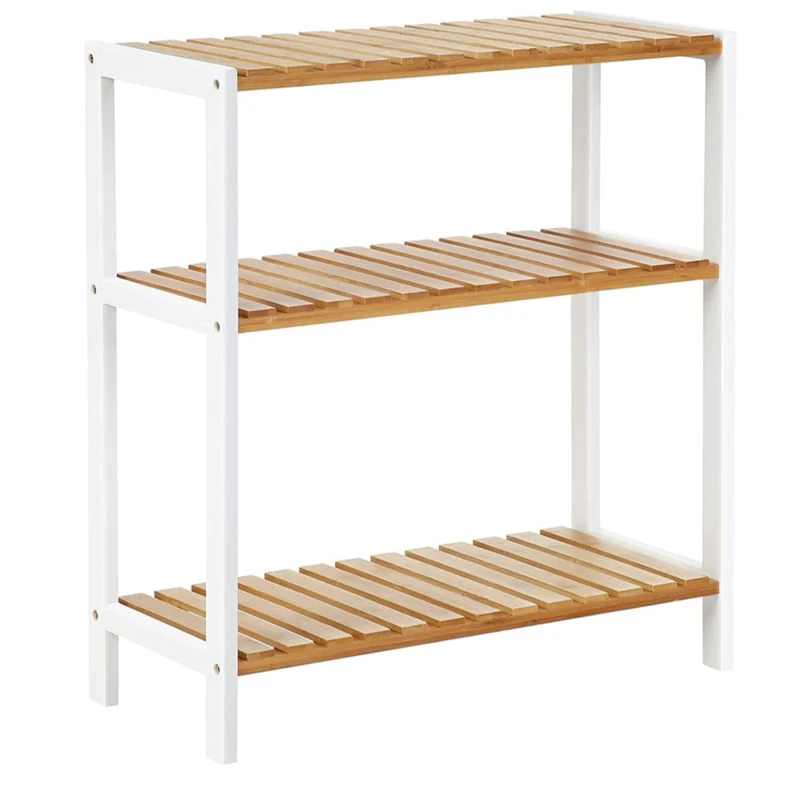 Étagère en bambou rangement salle de bain étagère à chaussures étagère à livres étagère pour fleurs 3 niveaux 60 x 26 x 66 cm blanc 12_0005755